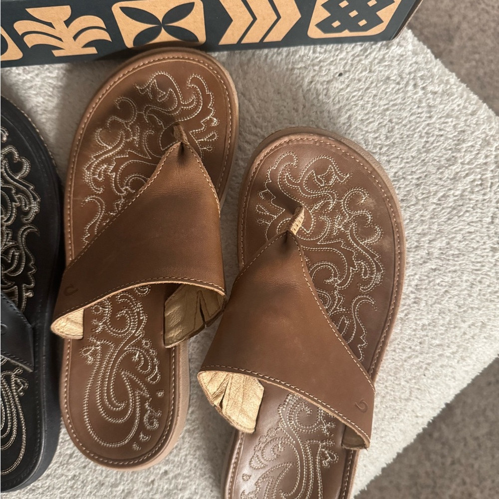 Brown Leather Slip-On Sandals - Women
